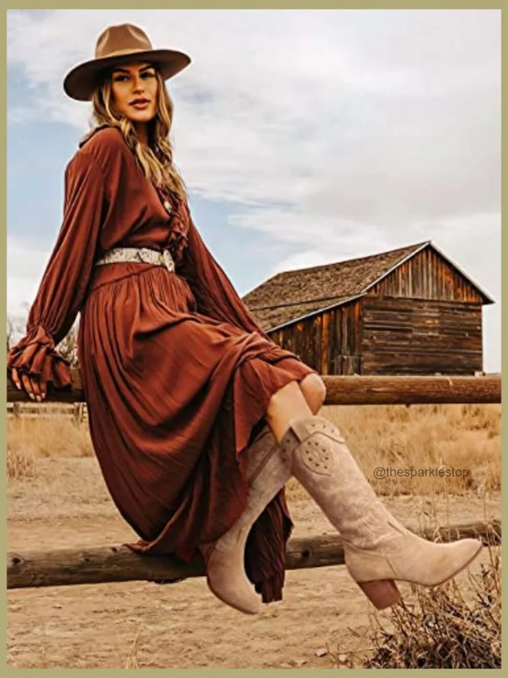 Mid Calf Cowboy Boots with Embroidered Detail & Chunky Heel - Picture 2 of 7